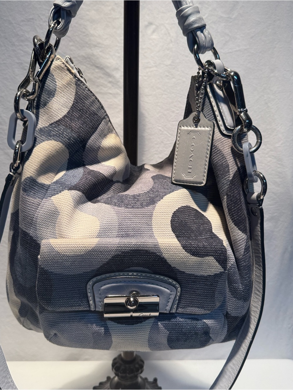 Coach Blue & White Signature Chain-Detail Hobo - Picture 2 of 14